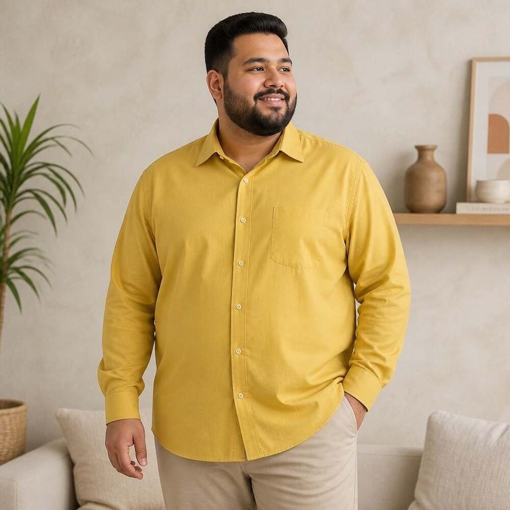 Amanti Italian Style Men's Solid Yellow Long Sleeve Button Down Shirt w/ Pocket